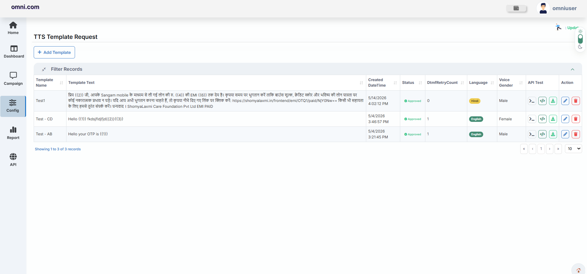 Manage TTS Template