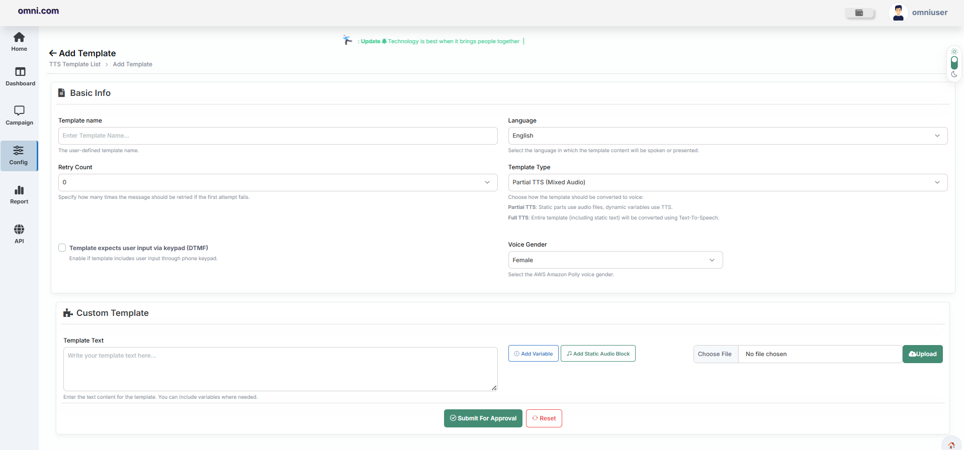 Manage TTS Template
