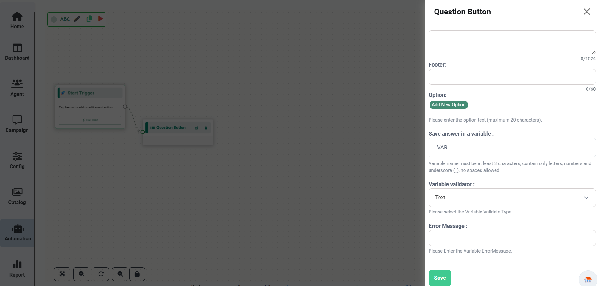 Question Button Configuration