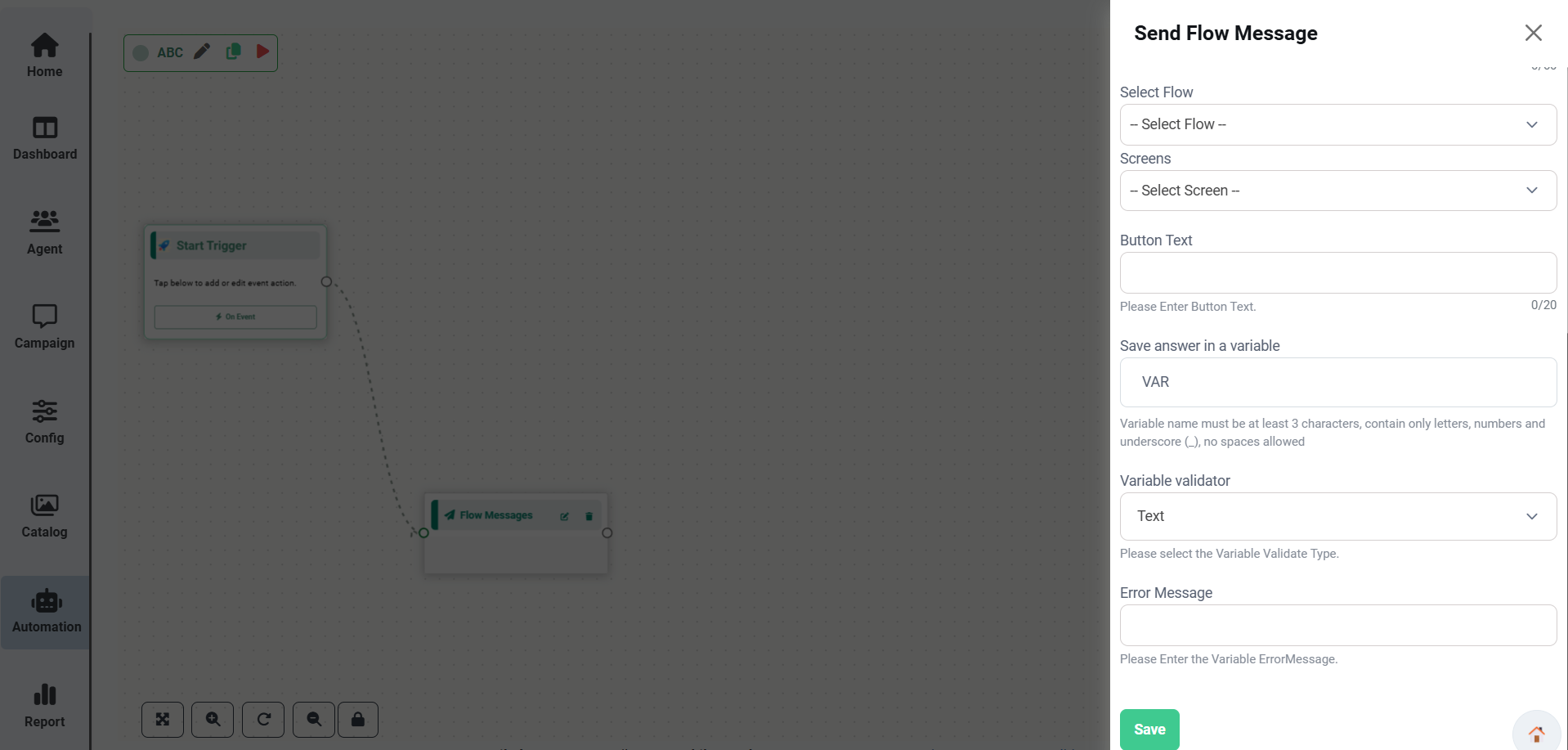 Send Flow Message Configuration