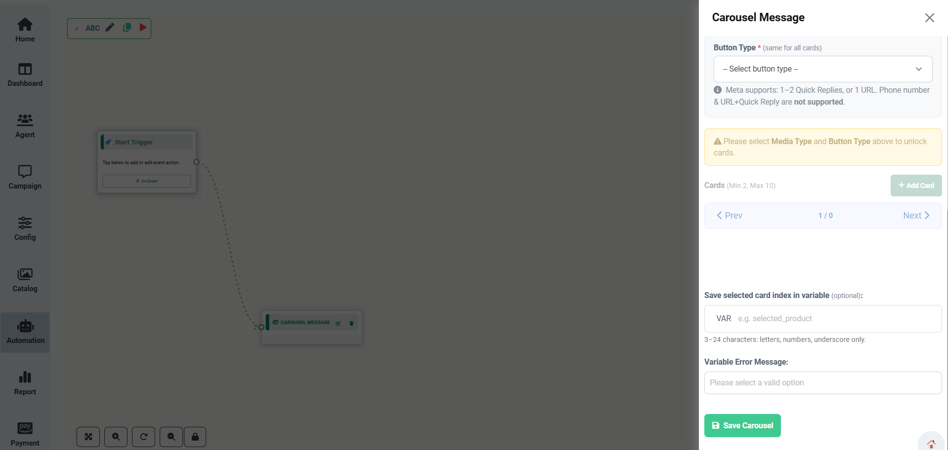 Carousel Message Configuration