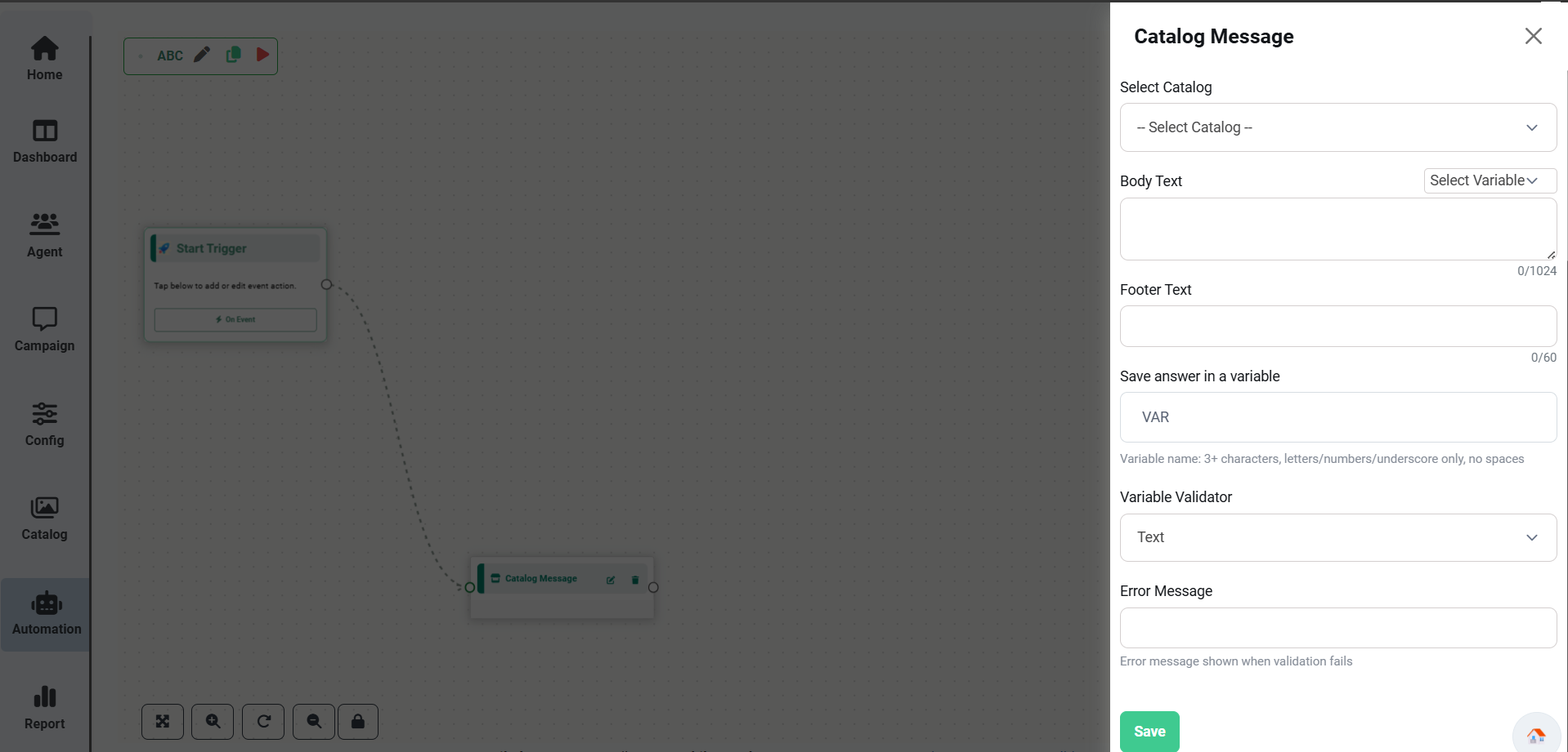 Catalog Message Configuration