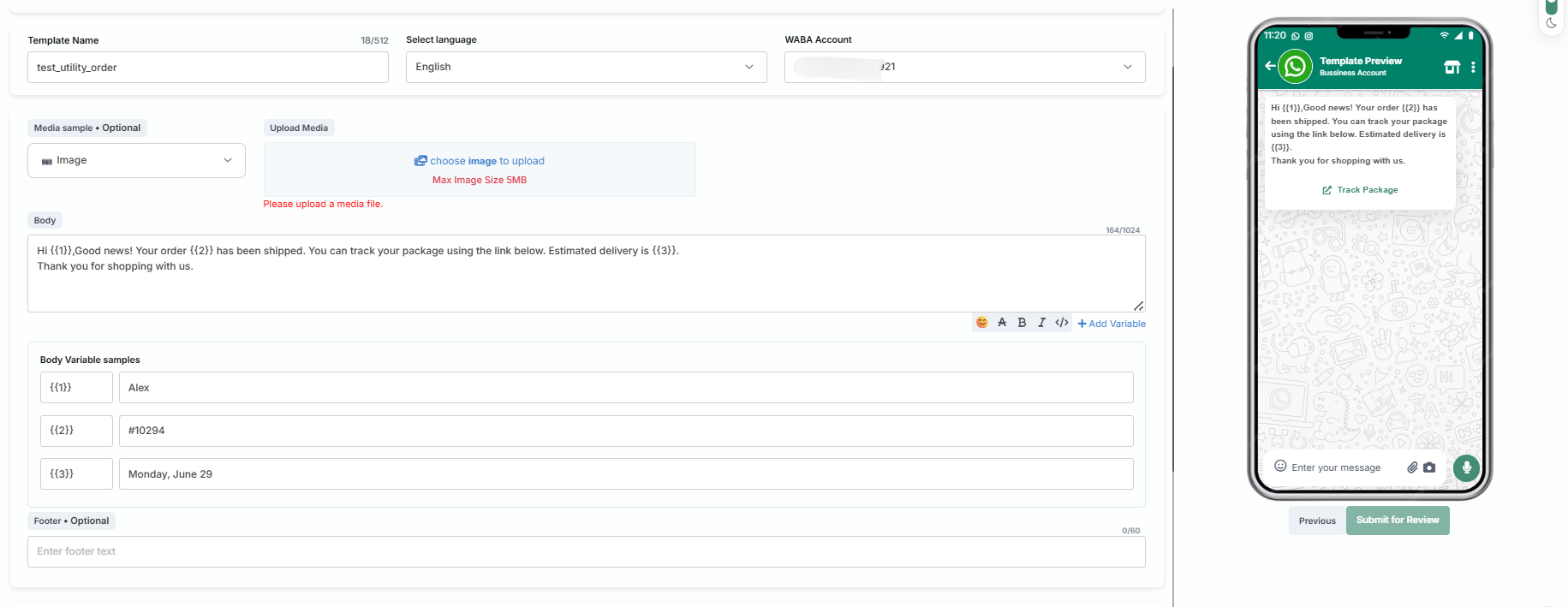 Configure Template Details
