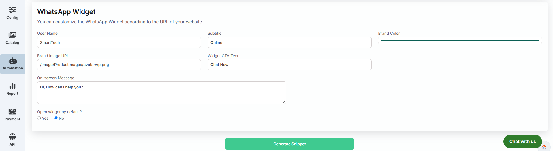 WhatsApp Widget Configuration